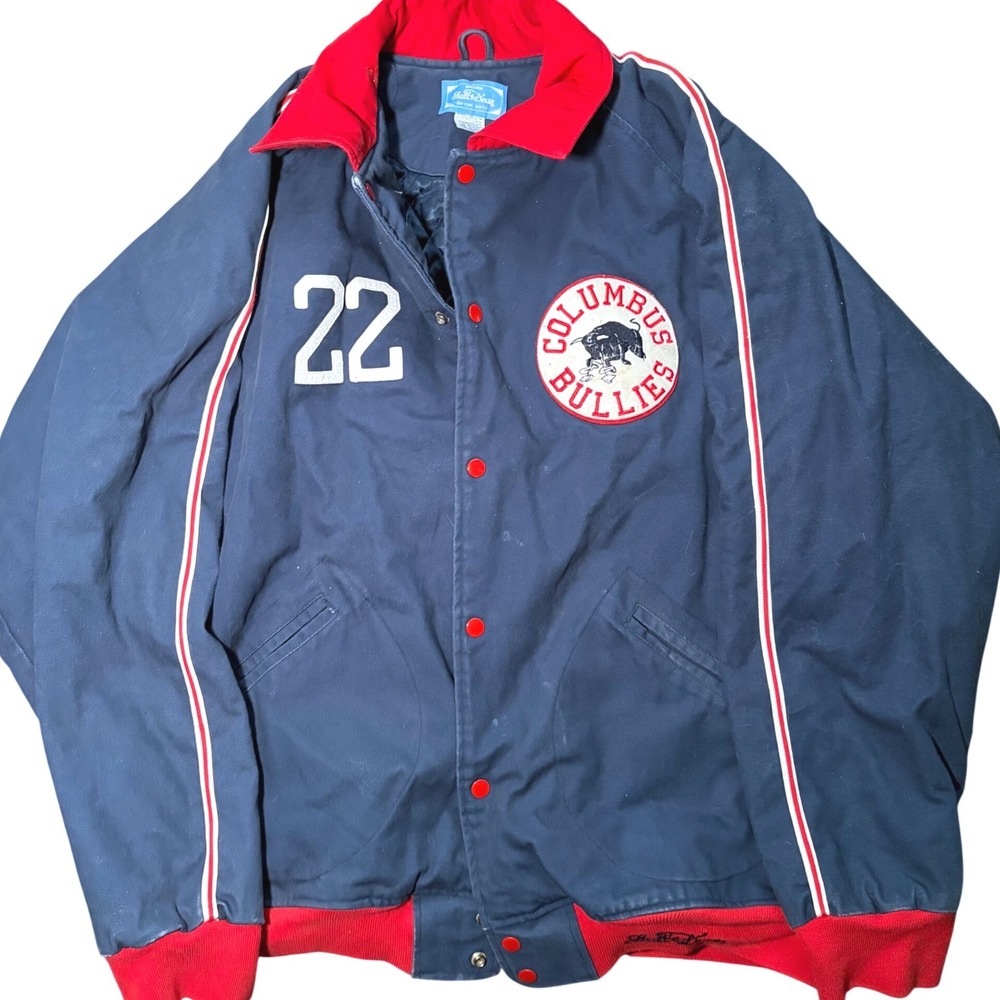 Stall & Dean Columbus Bullies Varsity Jacket Navy Red Men XL Canvas Snap Front
